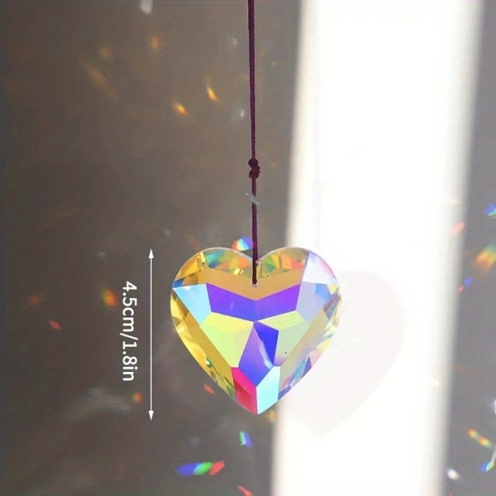 1pc Sun Catcher Crystals Pendant Heart Shaped Prism , Colorful Love Rainbow Maker Pendants Window Wall Hanging Decor, For Car Interior Home Room Decor (45MM)