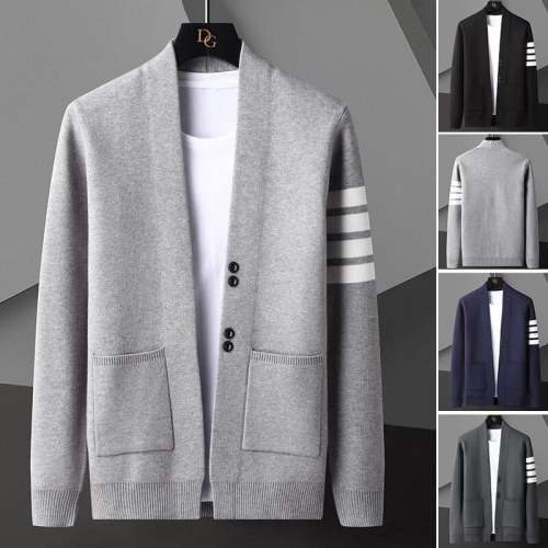 Men's Striped  Wool Knitwear Cardigan Coat