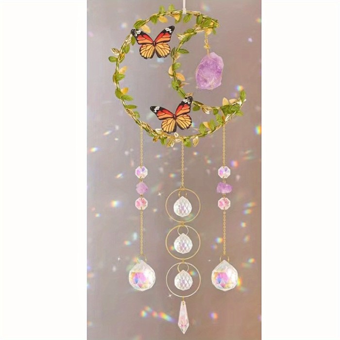 1pc Crystal Sun Catcher, Moon Wind Chime Pendant For Wedding Party Home Decoration Car Hanging Hanging Ornament Suncatcher, Photo Props, Outdoor Decor