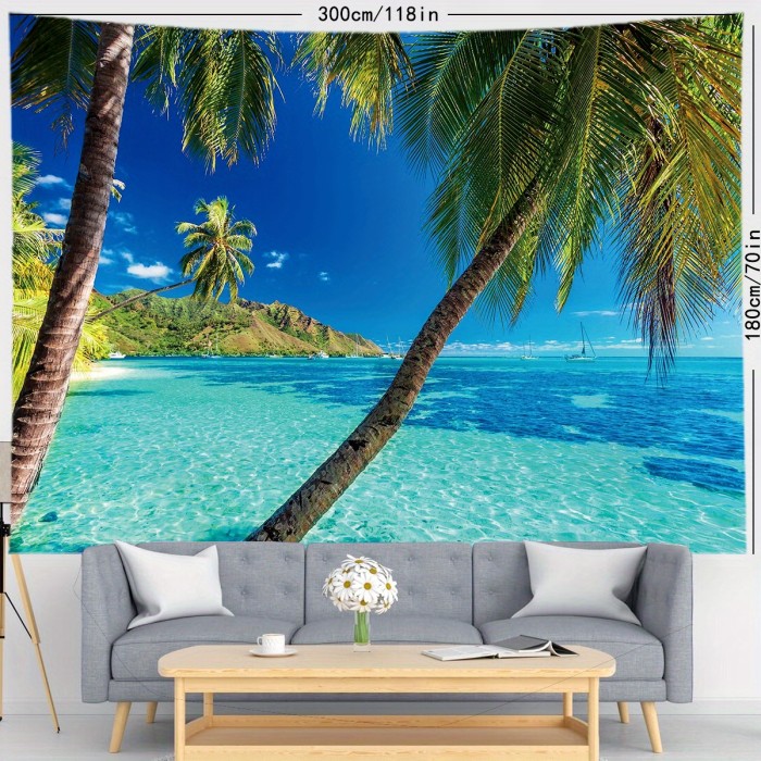 1pc Seaside Beach Tapestry, Nature Landscape Tapestry Wall Hanging Wall Decoration, Home Decor For Living Room & Bedroom