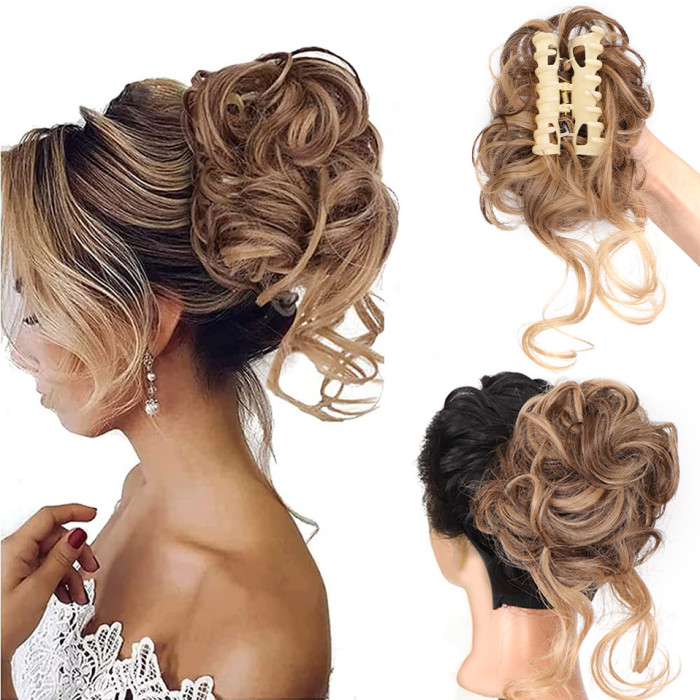Curly Hair Bun Extension - Messy Bun Hair Piece for Women and Girls - Synthetic Tousled Updo - Claw Clip Hairpiece for Effortless Style