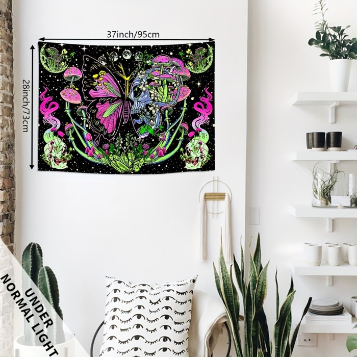 1pc Skull Butterfly Mushroom Fluorescent Tapestry For Living Room Bedroom Dorm Home Decor Easy to Hang