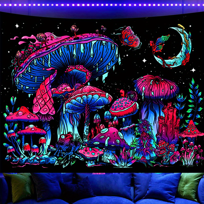 1pc Blacklight Mushroom Tapestry Wall Hanging For Party Background Wall Decor Home Decor Wall Art, Included Free Installation Package