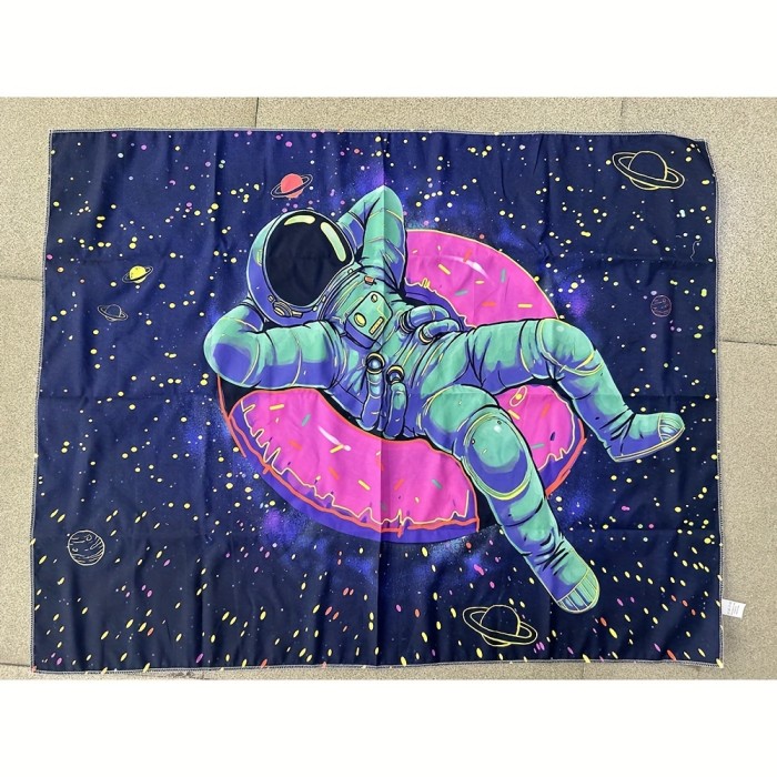 1pc Astronaut Donut Fluorescent Tapestry, Peach Skin Velvet Tapestry, UV Black Light Tapestry Wall Hanging For Living Room Bedroom Dorm Room Home Decor, With Free Accessories Easy To Hang