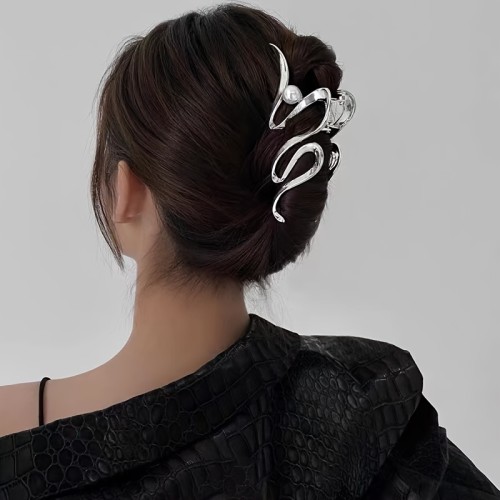 Oversize Wave Faux Pearl Hair Claw Clip Non-Slip Strong Hold Grip Hair Jaw Clip For Thick Hair Accessories
