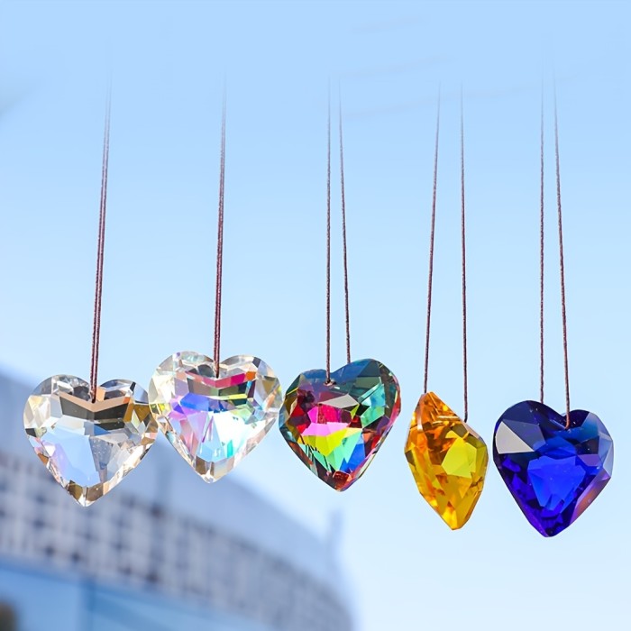 1pc Sun Catcher Crystals Pendant Heart Shaped Prism , Colorful Love Rainbow Maker Pendants Window Wall Hanging Decor, For Car Interior Home Room Decor (45MM)