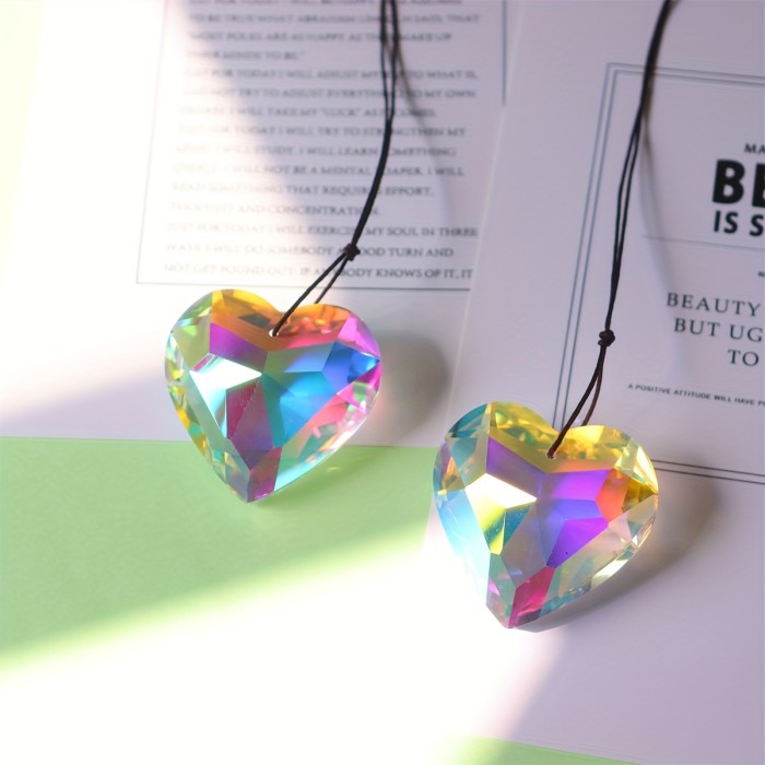 1pc Sun Catcher Crystals Pendant Heart Shaped Prism , Colorful Love Rainbow Maker Pendants Window Wall Hanging Decor, For Car Interior Home Room Decor (45MM)