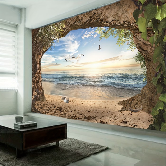 1pc Seaside Beach Tapestry, Nature Landscape Tapestry Wall Hanging Wall Decoration, Home Decor For Living Room & Bedroom
