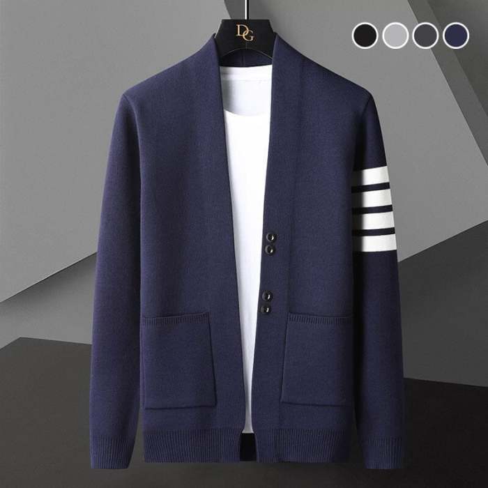 Men's Striped  Wool Knitwear Cardigan Coat