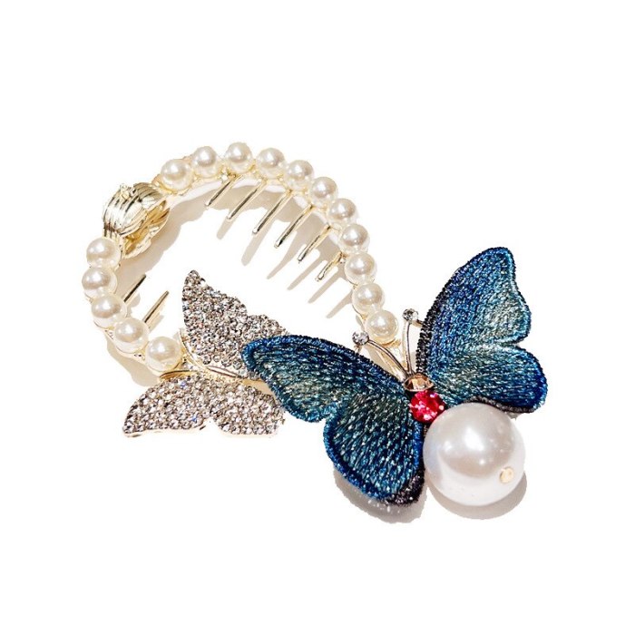 Butterfly Hair Clips Hanging Beads High Pill Head Pearl Hair Claws Women Elegant Hairpins Ponytail Buckle Hair Accessories