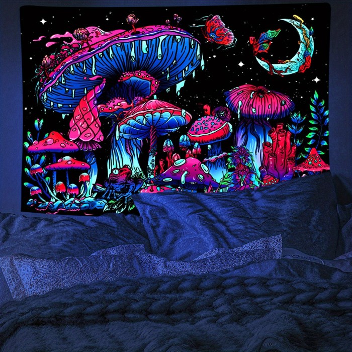 1pc Blacklight Mushroom Tapestry Wall Hanging For Party Background Wall Decor Home Decor Wall Art, Included Free Installation Package