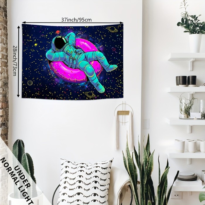 1pc Astronaut Donut Fluorescent Tapestry, Peach Skin Velvet Tapestry, UV Black Light Tapestry Wall Hanging For Living Room Bedroom Dorm Room Home Decor, With Free Accessories Easy To Hang