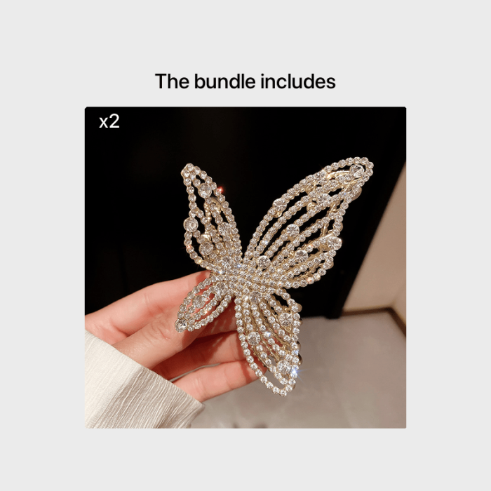 1\u002F2\u002F3pcs Butterfly Crystal Hair Claw Clips Pearl Rhinestone Golden Metal Hair Clips Large Gem Hair Jaw Clips Strong Hold Non-Slip Hair Catch Barrettes Clamps For Thick And Thin Hair Accessories For Women Girls