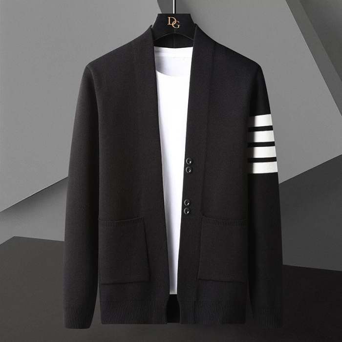 Men's Striped  Wool Knitwear Cardigan Coat