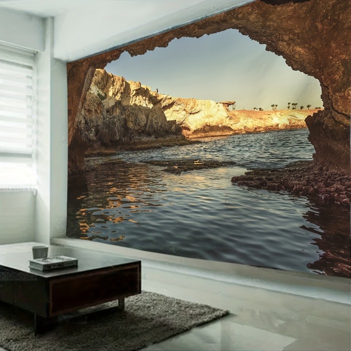 1pc Seaside Beach Tapestry, Nature Landscape Tapestry Wall Hanging Wall Decoration, Home Decor For Living Room & Bedroom