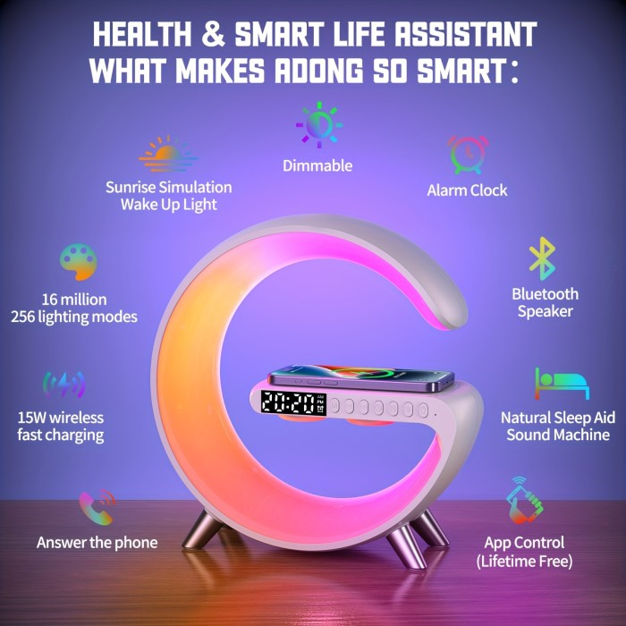1pc, Sunrise Alarm Clock Wake Up Light Desk Lamp Controlled by App for Home Bedroom Birthday Gift Multi Charger RGB Night Light Rhythm RGB Light Alarm Clock Wake Up Light