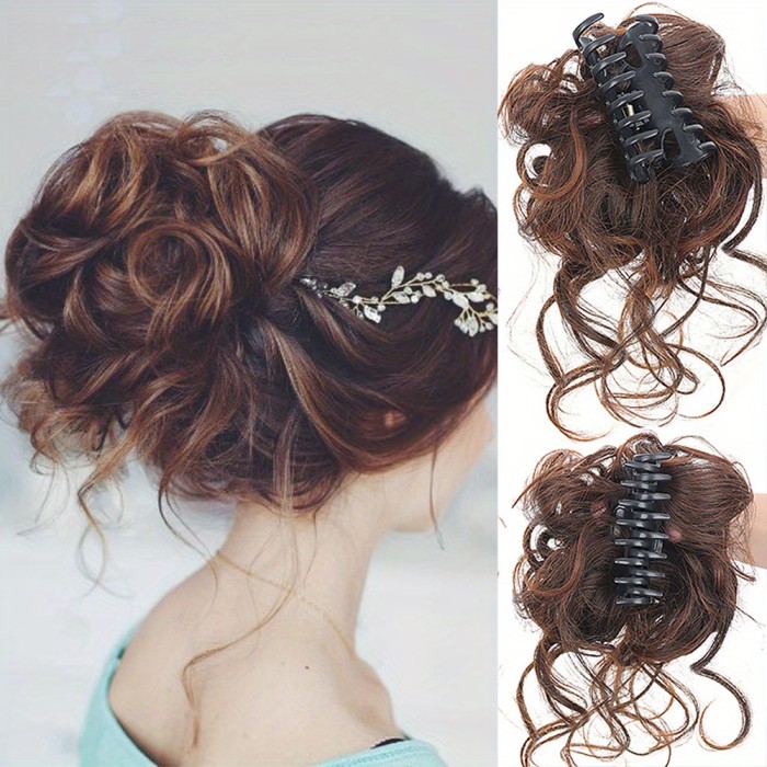 Curly Hair Bun Extension - Messy Bun Hair Piece for Women and Girls - Synthetic Tousled Updo - Claw Clip Hairpiece for Effortless Style