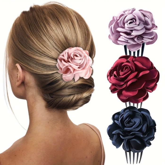 Simulation Flower Hair Comb Elegant Retro Rose Comb Bridal Headwear Hair Accessories For Women Girls