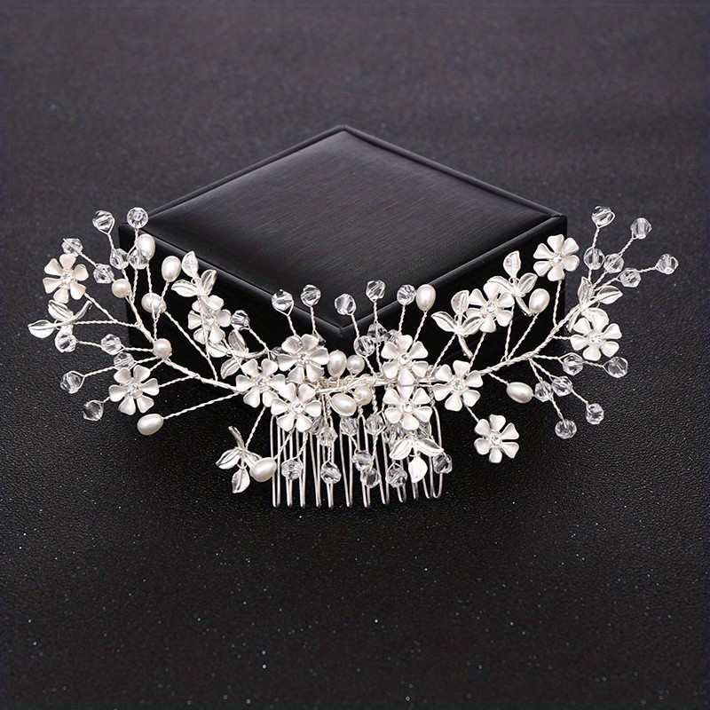 1pc Rhinestone Faux Pearl Hair Comb Elegant Alloy Hair Pin Bridal Wedding Headwear Non Slip Hair Styling Accessory