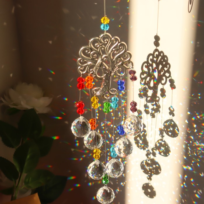 1pc Crystal Ball Prisms Sun Catcher Tree Of Life Window Hanging Ornament Rainbow Maker Pendant Ornament For Home Garden Decoration Wedding