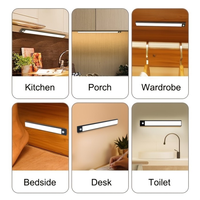 1pc LED Motion Sensor Cabinet Light, Under Counter Closet Lighting, Wireless  Magnetic USB Rechargeable Kitchen Night Lights, Battery Powered Operated Light For Wardrobe Closets Cabinet Cupboard Stairs Corridor Shelf  3.9\