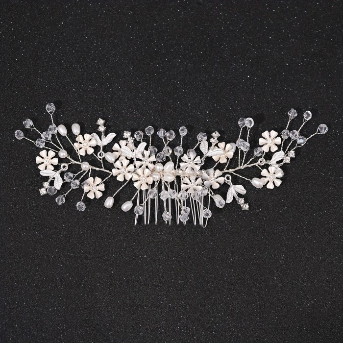 1pc Rhinestone Faux Pearl Hair Comb Elegant Alloy Hair Pin Bridal Wedding Headwear Non Slip Hair Styling Accessory