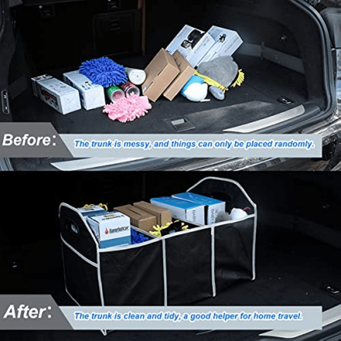 1pc Universal Car  Trunk Organizer, Portable Foldable Waterproof Auto Storage Bag With 3 Compartments, For SUV, Truck, Van, Sedan