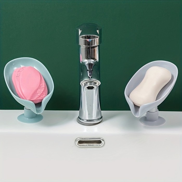 1\u002F2pcs Leaf Shape Soap Box Drain Soap Holder Bathroom Accessories Suction Cup Soap Dish Tray Soap Dish For Bathroom Soap Container