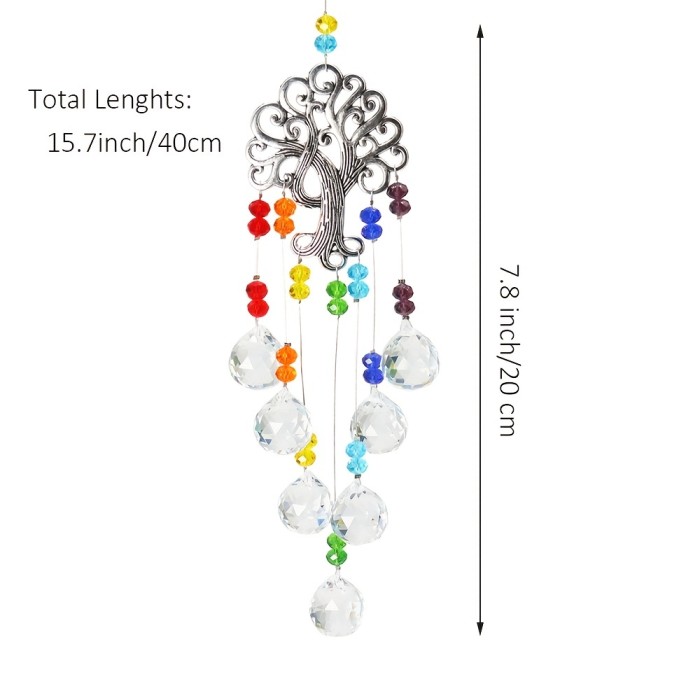 1pc Crystal Ball Prisms Sun Catcher Tree Of Life Window Hanging Ornament Rainbow Maker Pendant Ornament For Home Garden Decoration Wedding