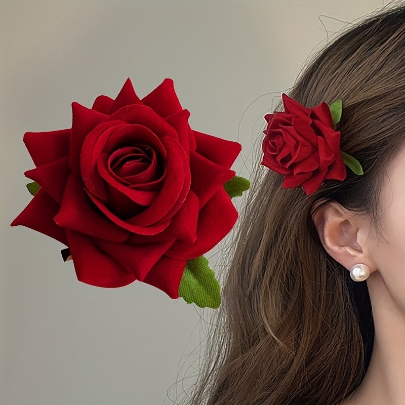 Retro Simulation Red Flower Hair Clip Elegant Special Hairpin Decorative Hair Accessories For Women Girls
