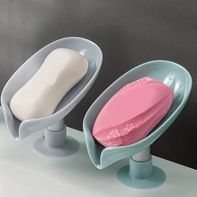1\u002F2pcs Leaf Shape Soap Box Drain Soap Holder Bathroom Accessories Suction Cup Soap Dish Tray Soap Dish For Bathroom Soap Container