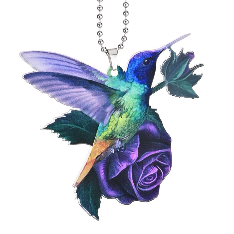 Hummingbirds On Purple Roses Car Rear View Mirror Accessories Car Ornament Hanging Charm Interior Rearview Pendant Decor