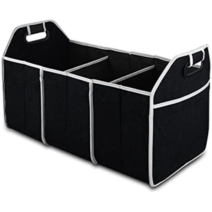 1pc Universal Car  Trunk Organizer, Portable Foldable Waterproof Auto Storage Bag With 3 Compartments, For SUV, Truck, Van, Sedan
