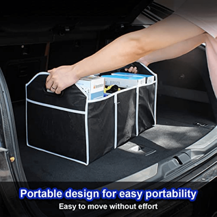 1pc Universal Car  Trunk Organizer, Portable Foldable Waterproof Auto Storage Bag With 3 Compartments, For SUV, Truck, Van, Sedan