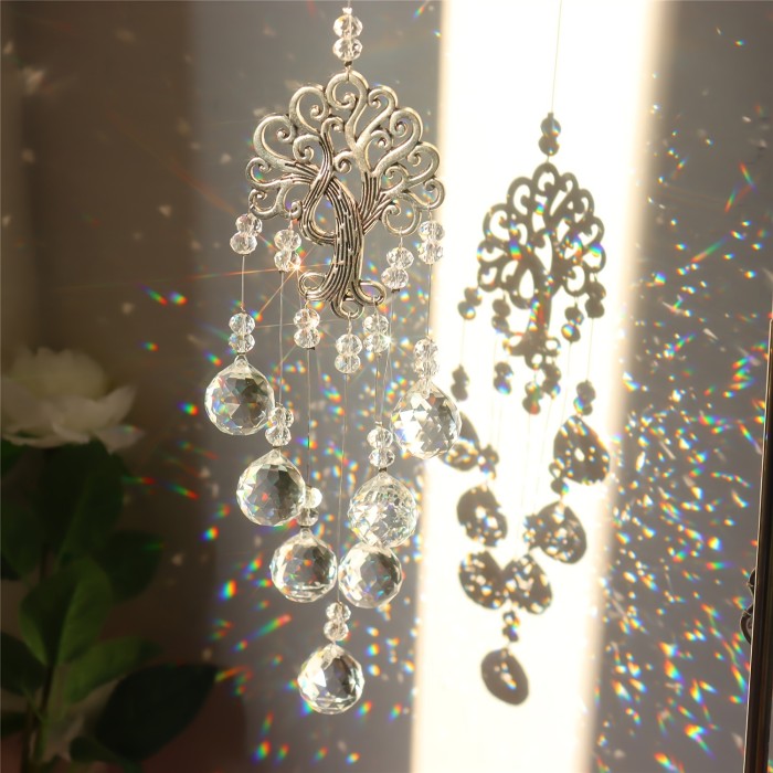 1pc Crystal Ball Prisms Sun Catcher Tree Of Life Window Hanging Ornament Rainbow Maker Pendant Ornament For Home Garden Decoration Wedding