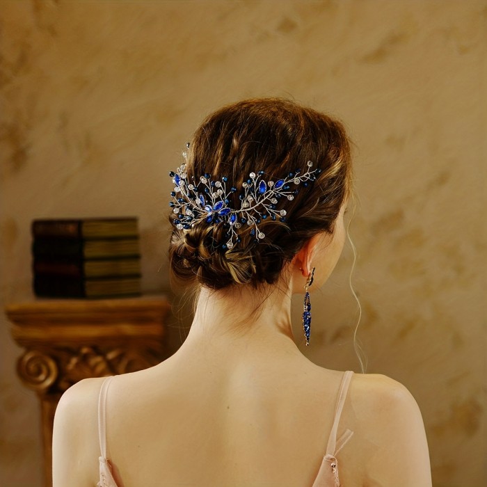 1pc Rhinestone Decor Hair Comb Baroque Style Braided Costume Party Hair Accessory Elegant Bridal Wedding Headwear