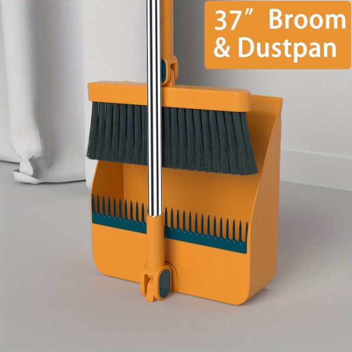 1set\u002F2pcs Broom And Dustpan Set For Home, Upright Dustpan And Broom Combo Set, Sweeping Office Kitchen Wood Floor Pet Hair, Cleaning Supplies For Indoor Housewarming Gift 37in\u002F48.8in