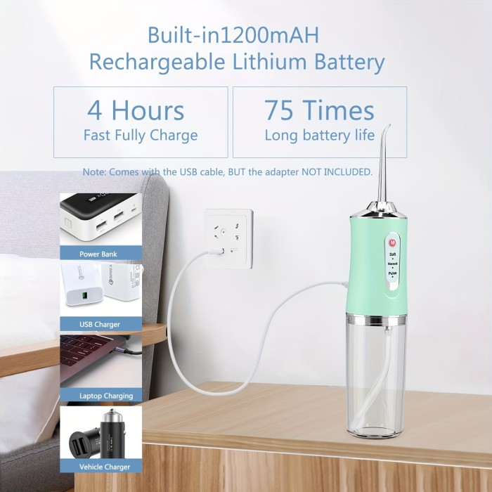 4 In 1 Water Flosser For Teeth, Cordless Water Flossers Oral Irrigator With DIY Mode 4 Jet Tips