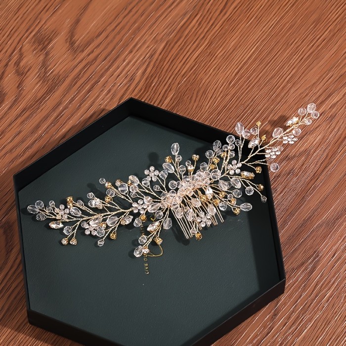 Vintage Rose Golden Silvery Wedding Accessories Bridal Headwear Shiny Crystal Hair Comb Elegant Banquet For Women