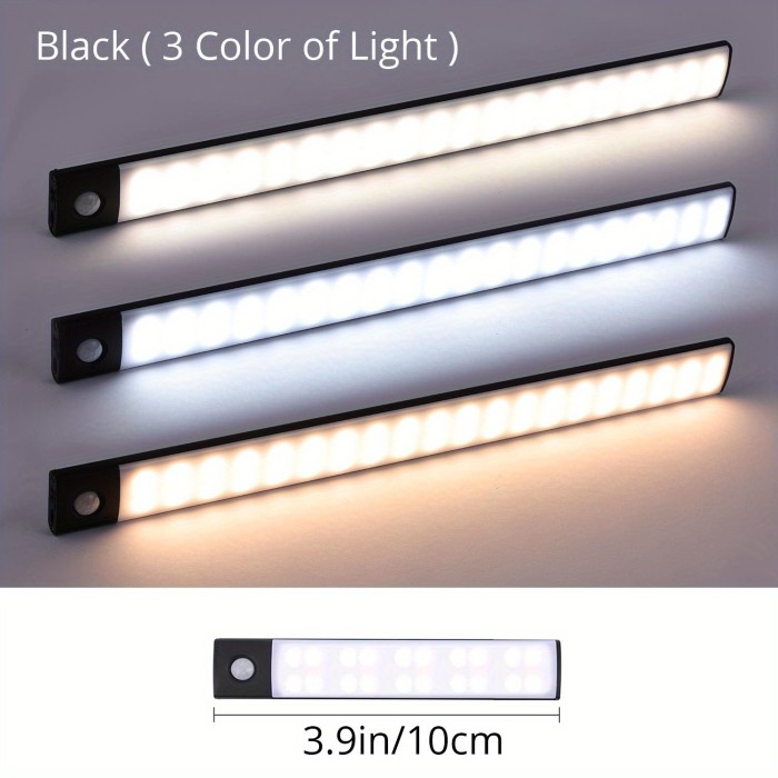 1pc LED Motion Sensor Cabinet Light, Wireless  Magnetic USB Rechargeable Kitchen Night Lights, Battery Powered Operated Light For Wardrobe Closets Cabinet Cupboard Stairs Corridor Shelf  3.9\