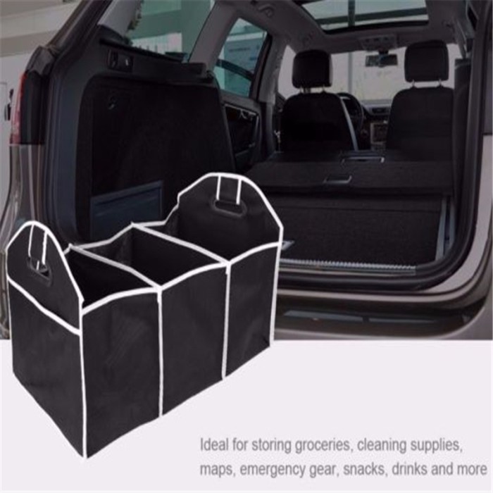 1pc Universal Car  Trunk Organizer, Portable Foldable Waterproof Auto Storage Bag With 3 Compartments, For SUV, Truck, Van, Sedan