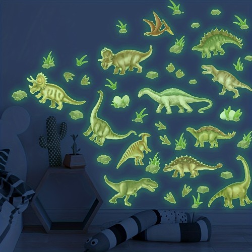 4pcs Luminous Dinosaur Animals Wall Stickers, Luminous Stickers, Children's Reward Holiday Gifts