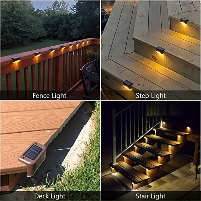 4pcs Solar Step Lamp, IP65 Waterproof Balcony Lights, For Path Stair Patio Fence Outdoor Garden Decoration