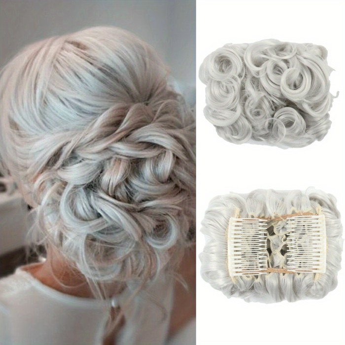 Synthetic Bride Messy Curly Hair Bun With Comb Clips In Chignon Hairpiece Updo Cover Hair Ponytail Extension Hair Piece For Women Girls