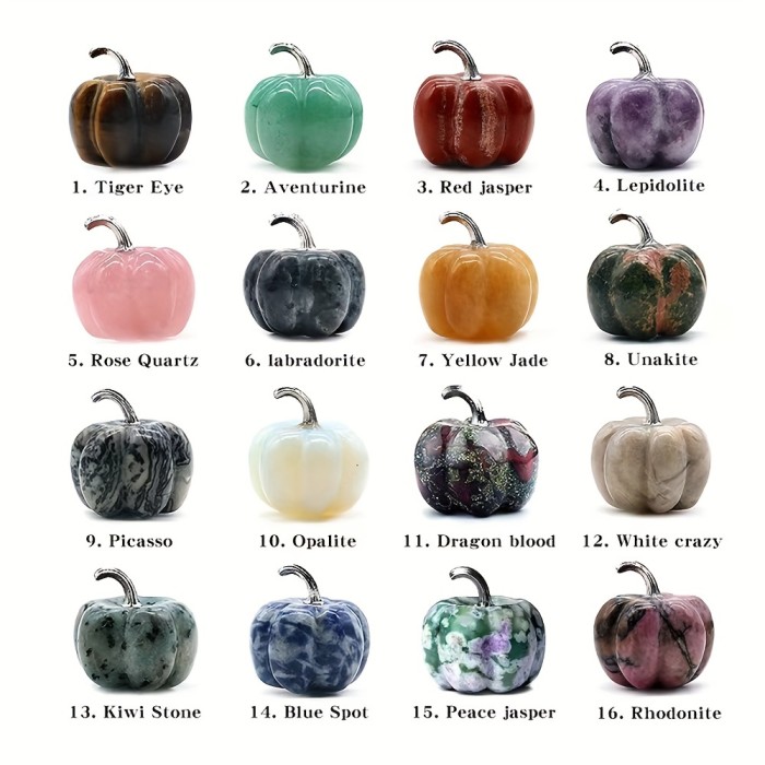 About 30mm\u002F1in Large Natural Healing Crystal Stone, Hand Carved Pumpkin Craft Ornament For Indoor Desk Decoration, Halloween Christmas Decoration Gift, Natural Stone, May Vary In Color And Contain Irregular Cracks And Small Chips