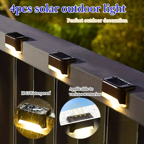 4pcs Solar Step Lamp, IP65 Waterproof Balcony Lights, For Path Stair Patio Fence Outdoor Garden Decoration