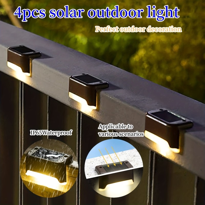 4pcs Solar Step Lamp, IP65 Waterproof Balcony Lights, For Path Stair Patio Fence Outdoor Garden Decoration