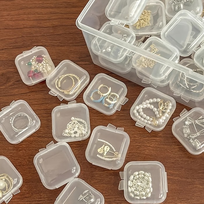 20\u002F40pcs Clear Plastic Storage Box with Lid for Jewelry, Earrings, and Necklaces - Organize and Protect Your Valuables