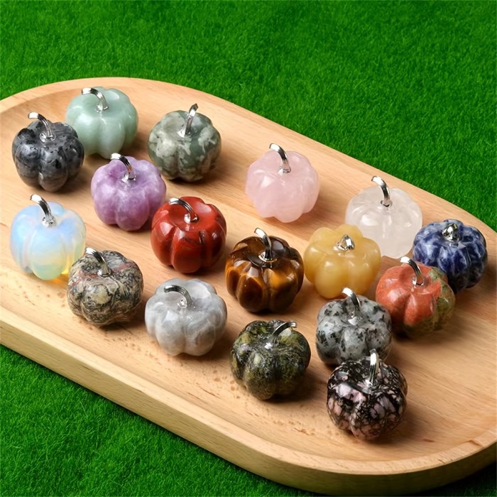 About 30mm\u002F1in Large Natural Healing Crystal Stone, Hand Carved Pumpkin Craft Ornament For Indoor Desk Decoration, Halloween Christmas Decoration Gift, Natural Stone, May Vary In Color And Contain Irregular Cracks And Small Chips