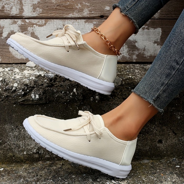 Women's Wave Line Pattern Patchwork Boat Shoes, Lace Up Non Slip Walking Shoes, Breathable Round Toe Outer Casual Sneakers